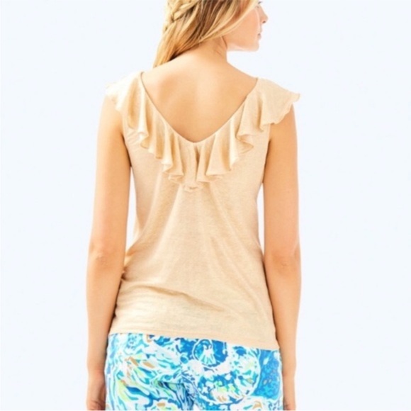 Lilly Pulitzer Gold Linen Ruffle Tank Top - Picture 3 of 6